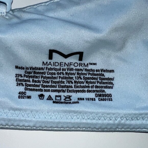 Maidenform Light Blue Lace Underwire Padded Bra Adjustable Straps Size 40C - Picture 5 of 11